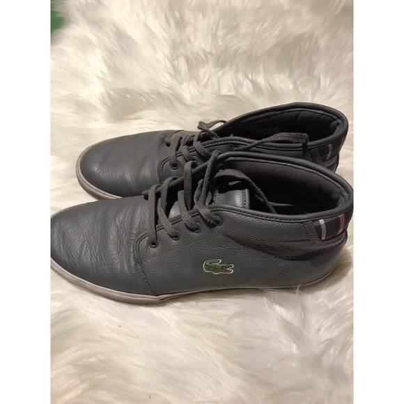 LACOSTE AMPTHILL Men Boots Chukka Leather Ankle Sneaker Logo Gray Size 9.5 - Picture 2 of 6